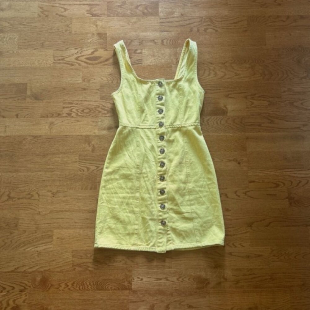 Tilly's Chloe & Katie Denim Pinafore XS Dress Yellow Button Front Mini Mustard